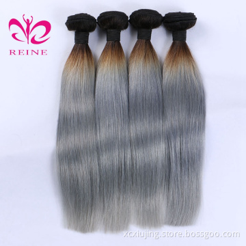 Wholesale Ombre Platinum Silver Grey Color Human Hair Weave Bundles With Closure, Natural Virgin Grey Remy Chinese Hair Weft